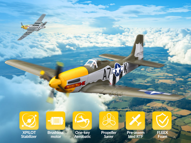 VOLANTEXRC 500mm P-51D Mustang (76802) PNP sans radio, batterie et chargeur