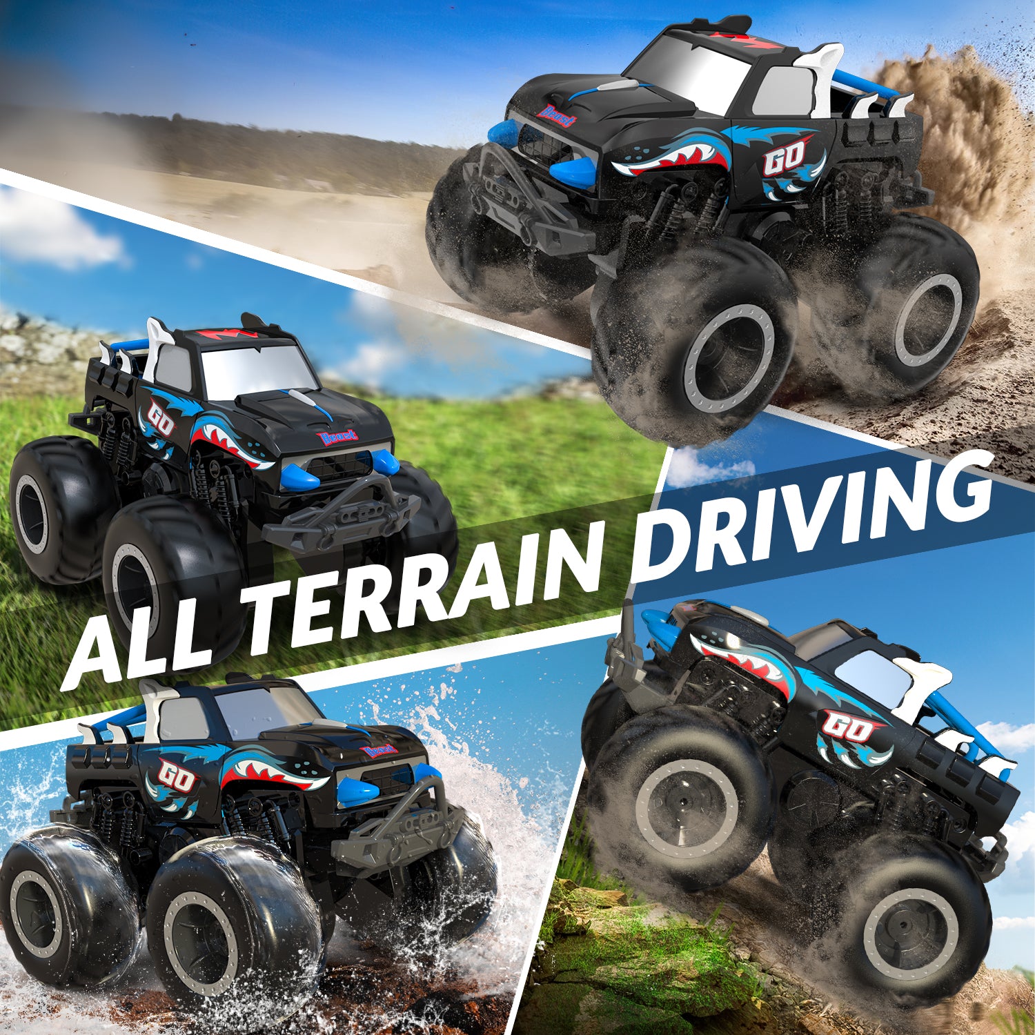STEMTRON Amphibious Remote Control Car 1:20 All Terrain Off-Road Waterproof RC Monster Truck(Blue)-EXHOBBY LIMITED.