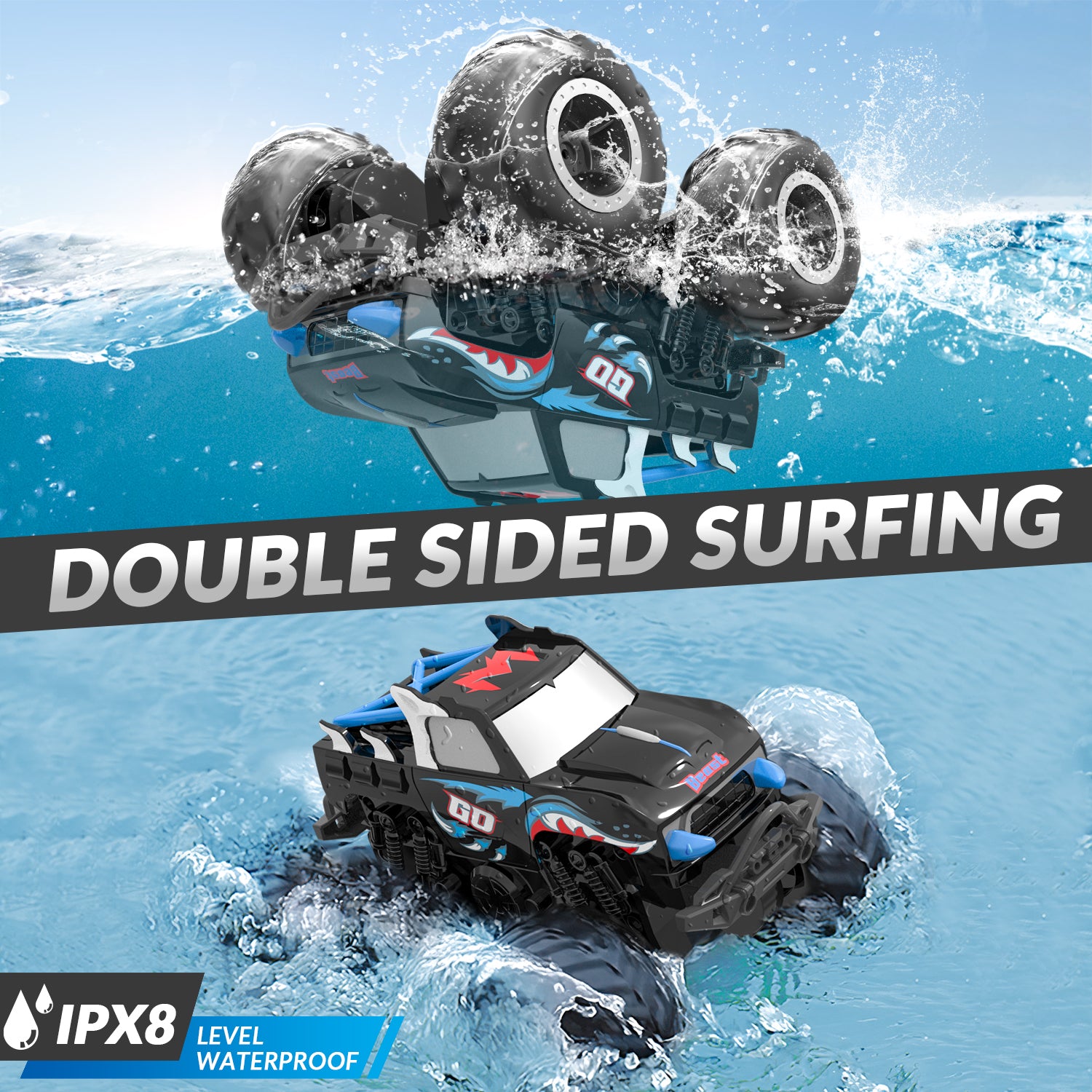 STEMTRON Amphibious Remote Control Car 1:20 All Terrain Off-Road Waterproof RC Monster Truck(Blue)-EXHOBBY LIMITED.