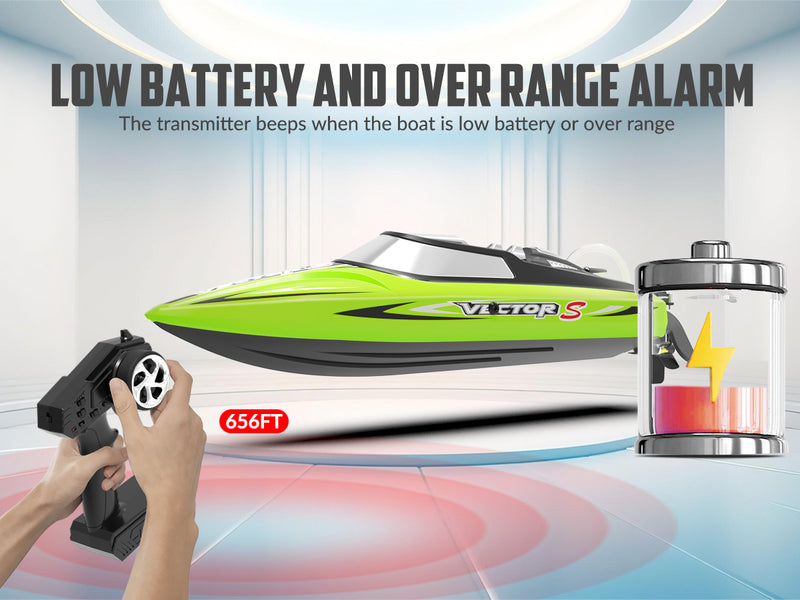 VOLANTEXRC Vector S Bateau RC à grande vitesse avec fonction de redressement automatique et de marche arrière pour piscine et lac (797-4 Vert)