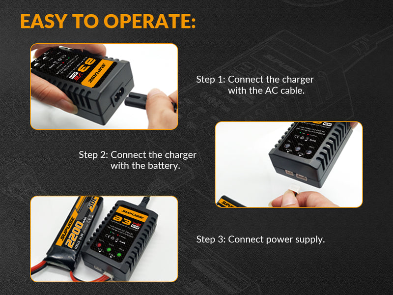 Chargeur de batterie SUPULSE LiPo Chargeur d'équilibre RC AC 7.4-11.1V 2S-3S 10W Version de mise à niveau B3AC Pro Chargeur compact Chargeur Lipo (B3V2)