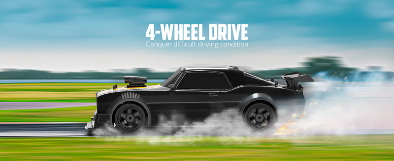 RACENT 1:16 RC Drift Car, 2.4Ghz 4WD 18KM/H Remote Control Car with Spray Mist, 2 Batteries