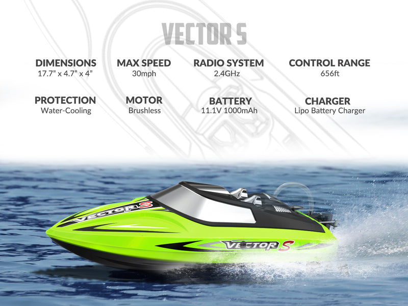 VOLANTEXRC Vector S Bateau RC à grande vitesse avec fonction de redressement automatique et de marche arrière pour piscine et lac (797-4 Vert)