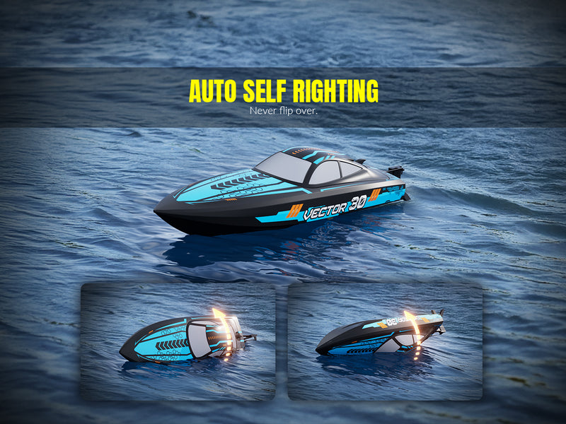 VOLANTEXRC Vector S Bateau RC à grande vitesse avec fonction de redressement automatique et d'inversion pour piscine et lac (797-4 Noir)