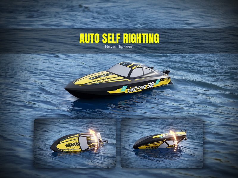 VOLANTEXRC Vector S Bateau RC à grande vitesse avec fonction de redressement automatique et d'inversion pour piscine et lac (797-4 Noir)