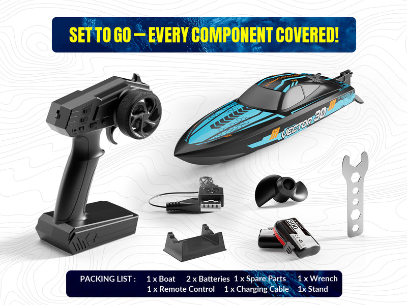 VOLANTEXRC Vector S Bateau RC à grande vitesse avec fonction de redressement automatique et d'inversion pour piscine et lac (797-4 Noir)