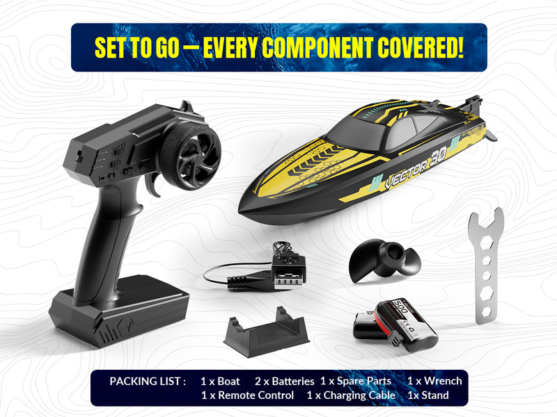 VOLANTEXRC Vector S Bateau RC à grande vitesse avec fonction de redressement automatique et d'inversion pour piscine et lac (797-4 Noir)