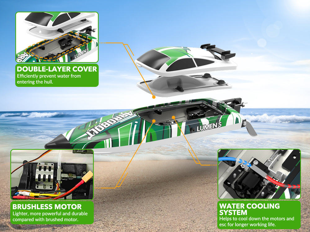 VOLANTEXRC Arrobolt Lumen S Brushless 35+MPH RC Boat with 7-Color LED