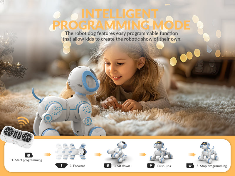 STEMTRON Programmable Remote Control & Interactive Robot Dog Toy(Blue)
