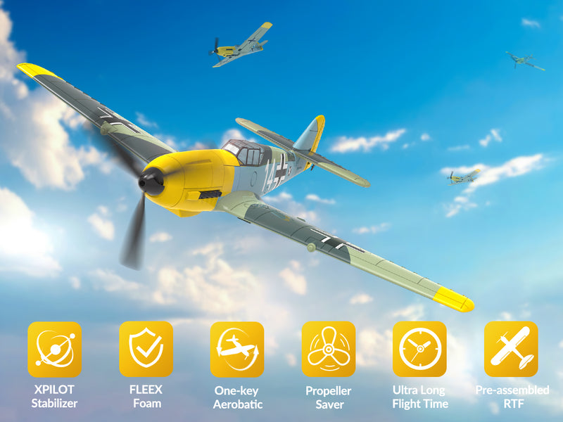 VOLANTEXRC BF 109 Avion télécommandé 4 canaux prêt à voler pour débutants avec système de stabilisation Xpilot (761-11) RTF