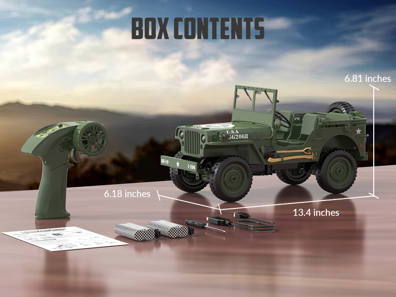 RACENT RC Crawler Simulation à l'échelle 1:10 d'une voiture tout-terrain polyvalente 2.4G 1941 Mb Scaler Willys Jeep