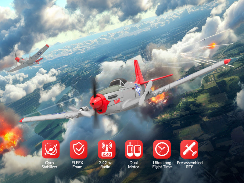 VOLANTEXRC P-51D Mustang 2-Ch avion débutant avec stabilisateur gyroscopique (762-3) RTF