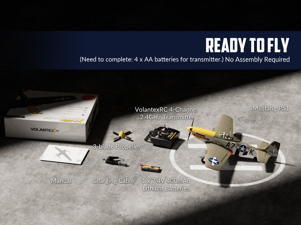 VOLANTEXRC P-51 Mustang Brushless RC Plane 500mm RTF with Gyro