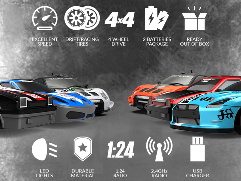 RACENT Thrill Rider: 1:24 4WD, 10MPH, LED, Racing/Drift