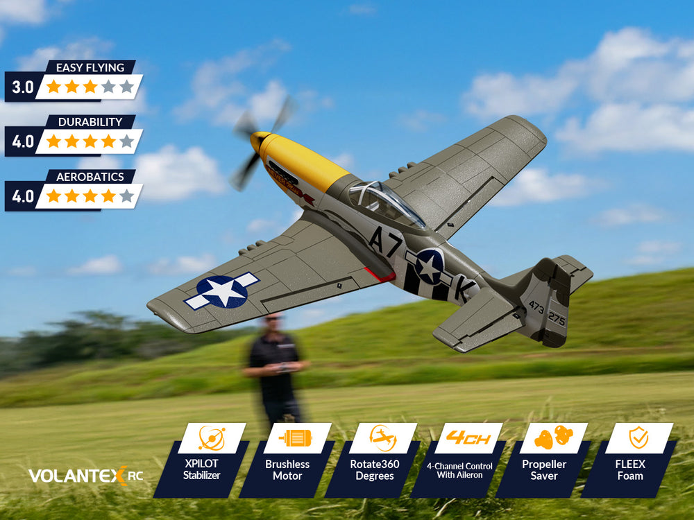 VOLANTEXRC P-51 Mustang Brushless RC Plane 500mm RTF with Gyro