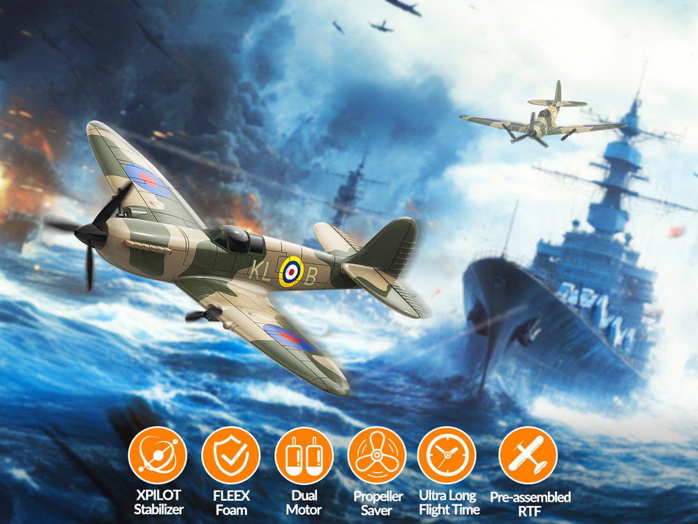 VOLANTEXRC 76205 Spitfire RC Plane RTF - 400mm 3CH WWII Warbird with XPilot Gyro Stabilizer