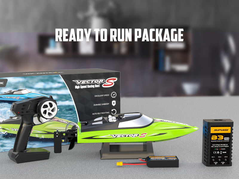 VOLANTEXRC Vector S Bateau RC à grande vitesse avec fonction de redressement automatique et de marche arrière pour piscine et lac (797-4 Vert)