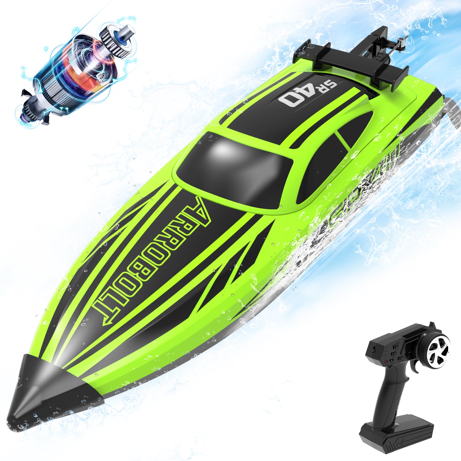 VOLANTEXRC Green SR40 Brushless 30+MPH RC Boat (79705)-EXHOBBY LIMITED.