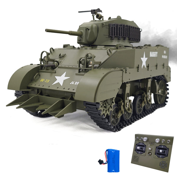 RACENT 1:16 RC Tank US M5A1 Stuart, with Smoke, Barrel Lifting, Turret Rotation 360 Degrees, NO-Shooting