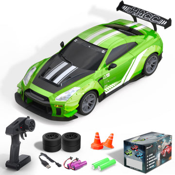 Race 1:20 RC Drift Car 4wd, lumière LED, 2 batteries, double moteur vert