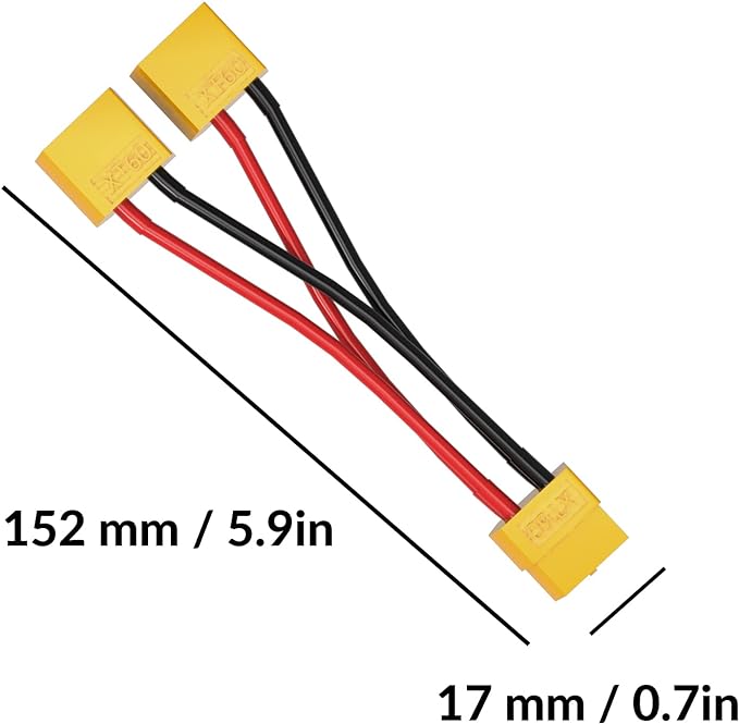 SUPULSE 2pc XT60 Y Splitter Cable, 1 Female to 2 Male for RC Planes-EXHOBBY LIMITED.