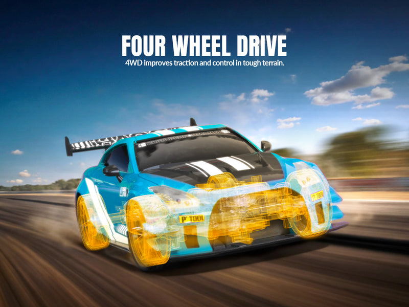 RACENT 1:20 RC Drift Car 4WD, LED Light, 2 Batteries Blue