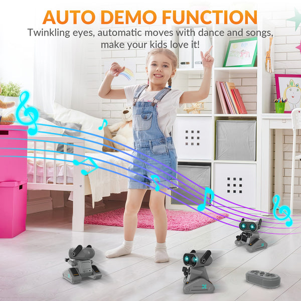 STEMTRON Rechargeable RC Robot Toys with Auto Demo, Dance Moves, Music for Kids (Black)