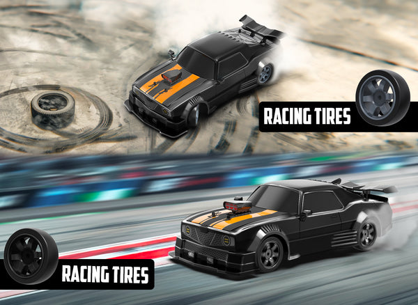 RACENT 1:16 RC Drift Car, 2.4Ghz 4WD 18KM/H Remote Control Car with Spray Mist, 2 Batteries