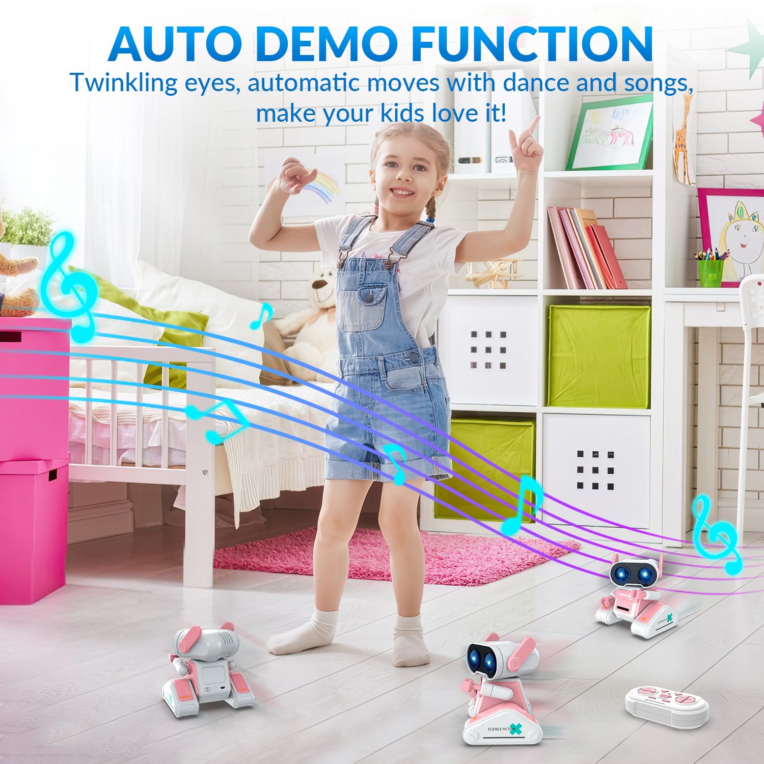 STEMTRON Rechargeable RC Robot Toys with Auto Demo, Dance Moves, Music for Kids (Pink)-EXHOBBY LIMITED.