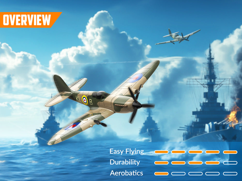 VOLANTEXRC 76205 Spitfire RC Plane RTF - 400mm 3CH WWII Warbird with XPilot Gyro Stabilizer