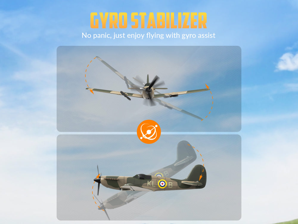 VOLANTEXRC 76205 Spitfire RC Plane RTF - 400mm 3CH WWII Warbird with XPilot Gyro Stabilizer