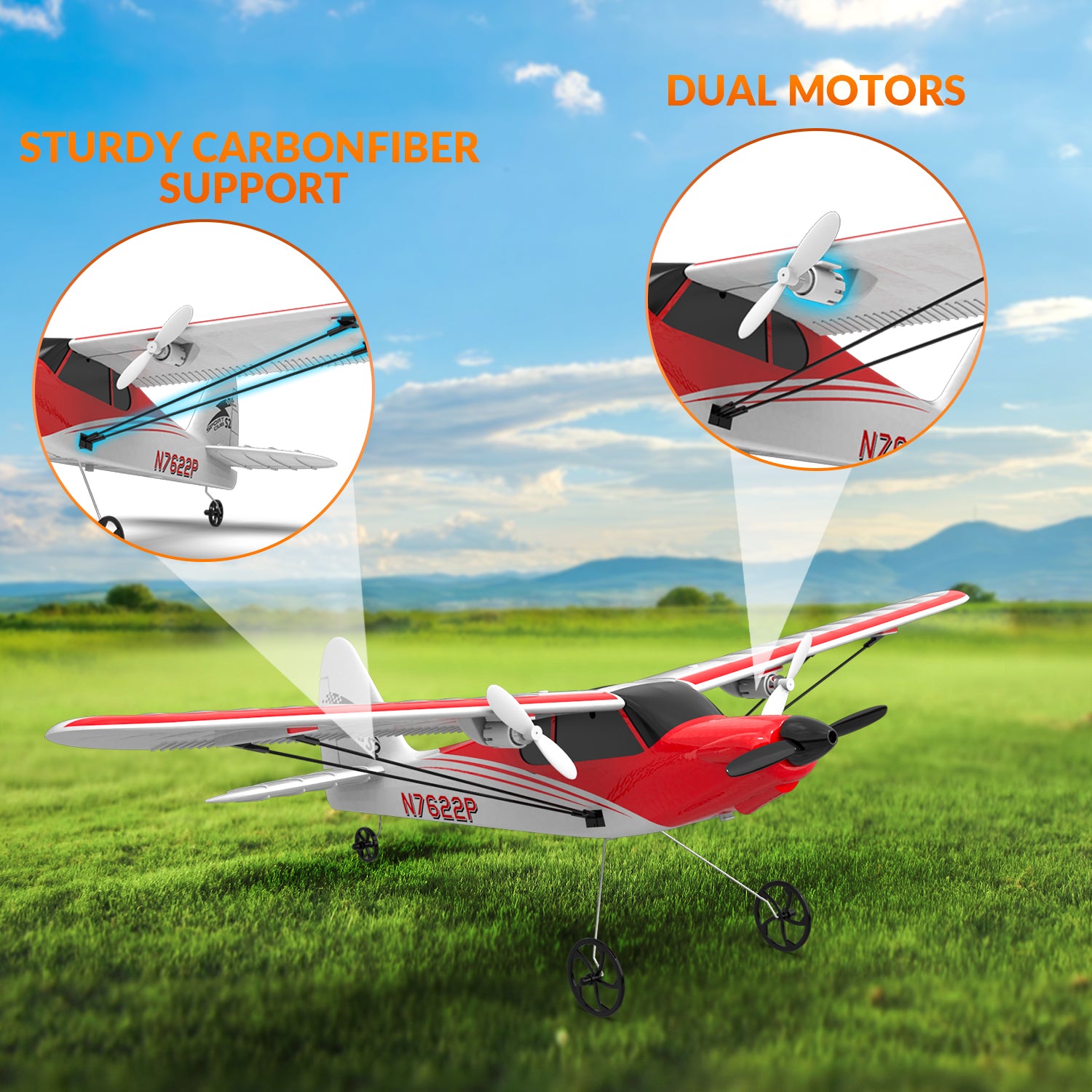 VOLANTEXRC Sport Cub S2 RC Plane with Gyro Stabilization System Ready to Fly for Beginners 2-CH Remote Control Airplane RTF (762-2) - EXHOBBY