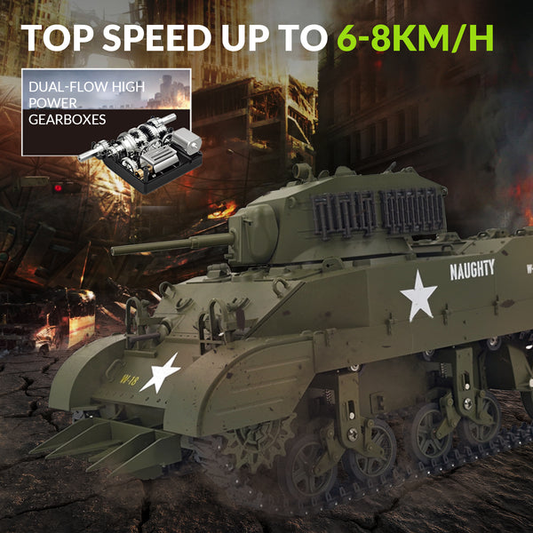 RACENT 1:16 RC Tank US M5A1 Stuart, with Smoke, Barrel Lifting, Turret Rotation 360 Degrees, NO-Shooting