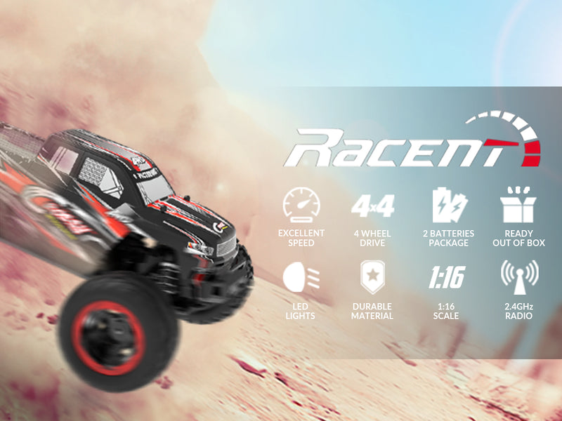 Racent 1:16 30MPH 4WD Off-Road RC Monster Truck Red (With Green Car Shell)