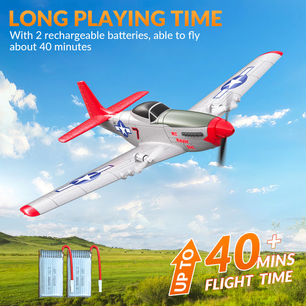 VOLANTEXRC Mustang P51D 2ch Beginner RC Airplane for kids Gyro Stabilizer Easy Fly