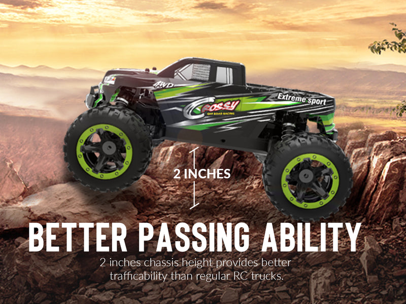 Racent Voiture télécommandée 4WD Off-Road RC Monster Truck Échelle 1:16 30MPH Haute Vitesse Véhicule RC Tout Terrain pour Enfants ou Adultes (785-5) (Vert)