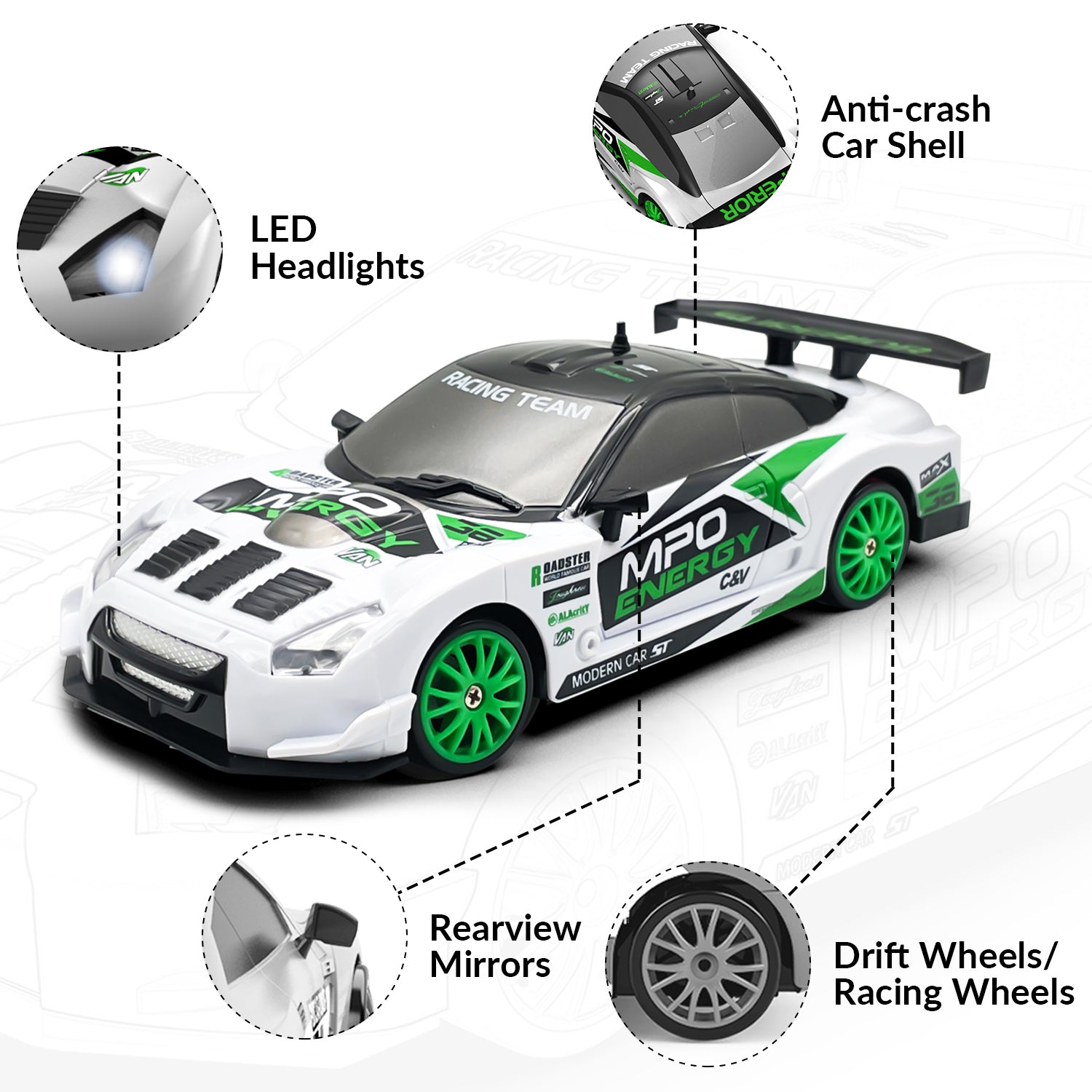 RACENT Drift King: 1:24 4WD RC, 10MPH, LED Lights-EXHOBBY LIMITED.