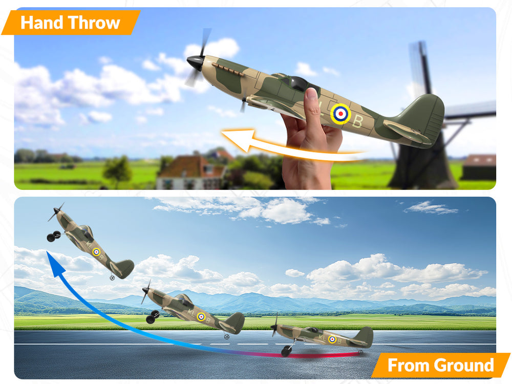 VOLANTEXRC 76205 Spitfire RC Plane RTF - 400mm 3CH WWII Warbird with XPilot Gyro Stabilizer