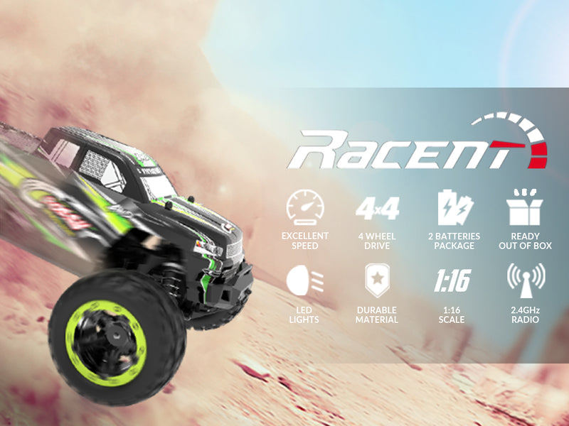 Racent Voiture télécommandée 4WD Off-Road RC Monster Truck Échelle 1:16 30MPH Haute Vitesse Véhicule RC Tout Terrain pour Enfants ou Adultes (785-5) (Vert)