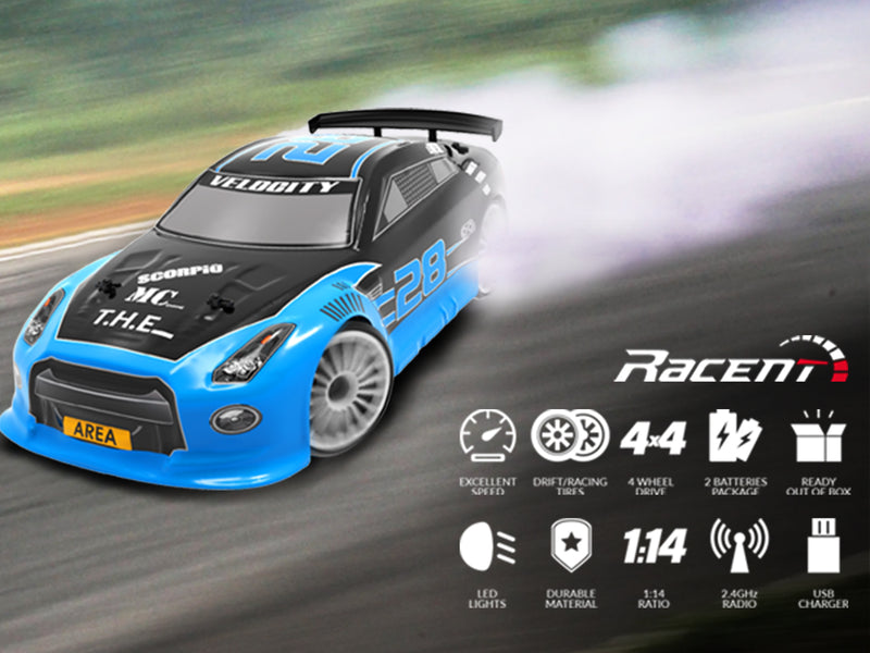 Racent Télécommande Drift Car 2.4Ghz Échelle 1:14 RC Sport Racing Cars 4WD RTR Haute Vitesse RC Véhicule avec Lumières LED