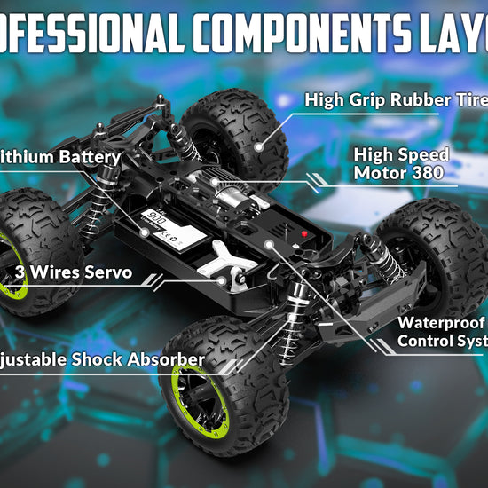 VOLANTEXRC Remote Control Car 4WD Off-Road RC Monster Truck 1:16 Scale 30MPH High Speed All Terrain RC Vehicle for Kids or Adults (785-5) (Green) - EXHOBBY