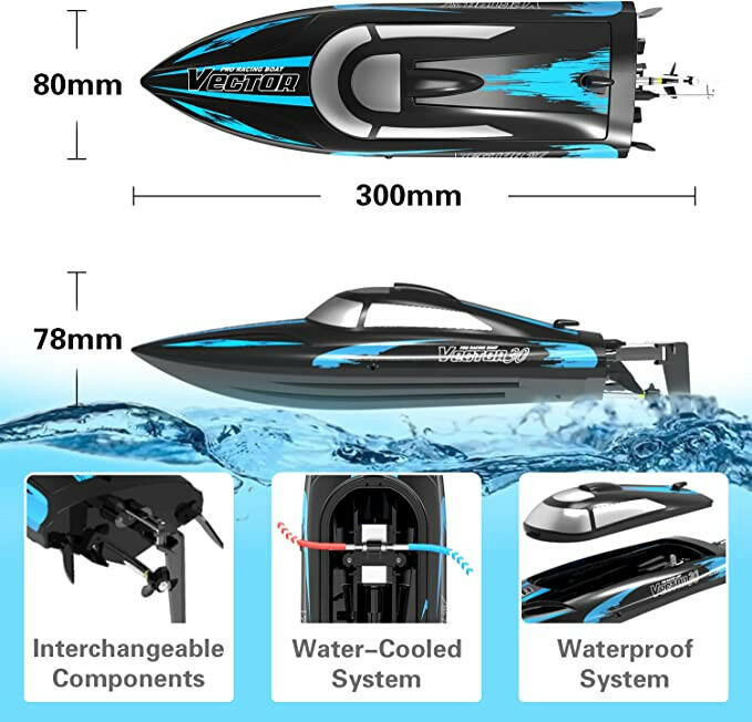 VOLANTEXRC Vector30 Mini Self-righting RC Pool Boat for Kids and Adults (795-3) RTR Black - EXHOBBY