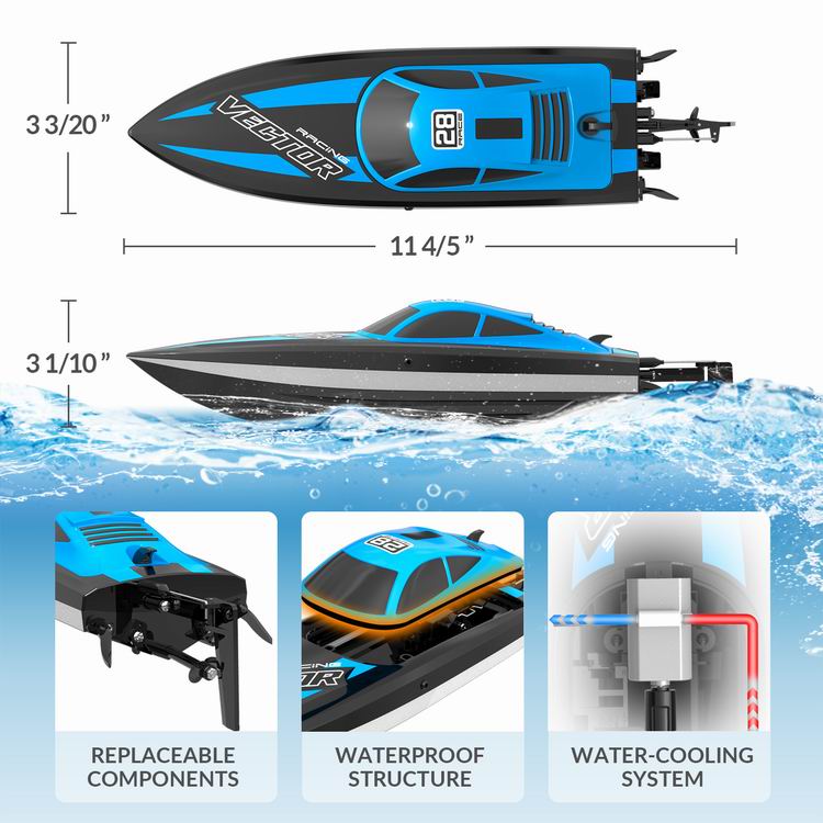 VOLANTEXRC Vector Lumen RC Toy Boat 20mph Fast for Kids Pools Lakes LED Lights Fun Toys-EXHOBBY LIMITED.