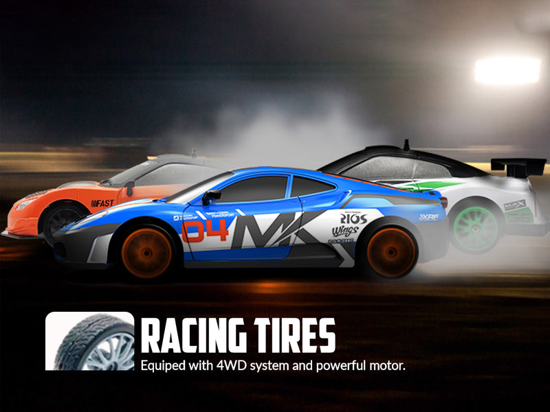 RACENT Speedster: 1:24 RC Car, 10MPH, LED, Drift Wheels