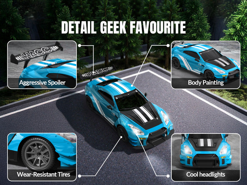 RACENT 1:20 RC Drift Car 4WD, LED Light, 2 Batteries Blue