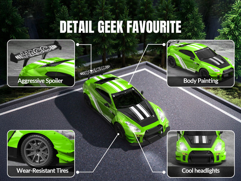 Race 1:20 RC Drift Car 4wd, lumière LED, 2 batteries, double moteur vert