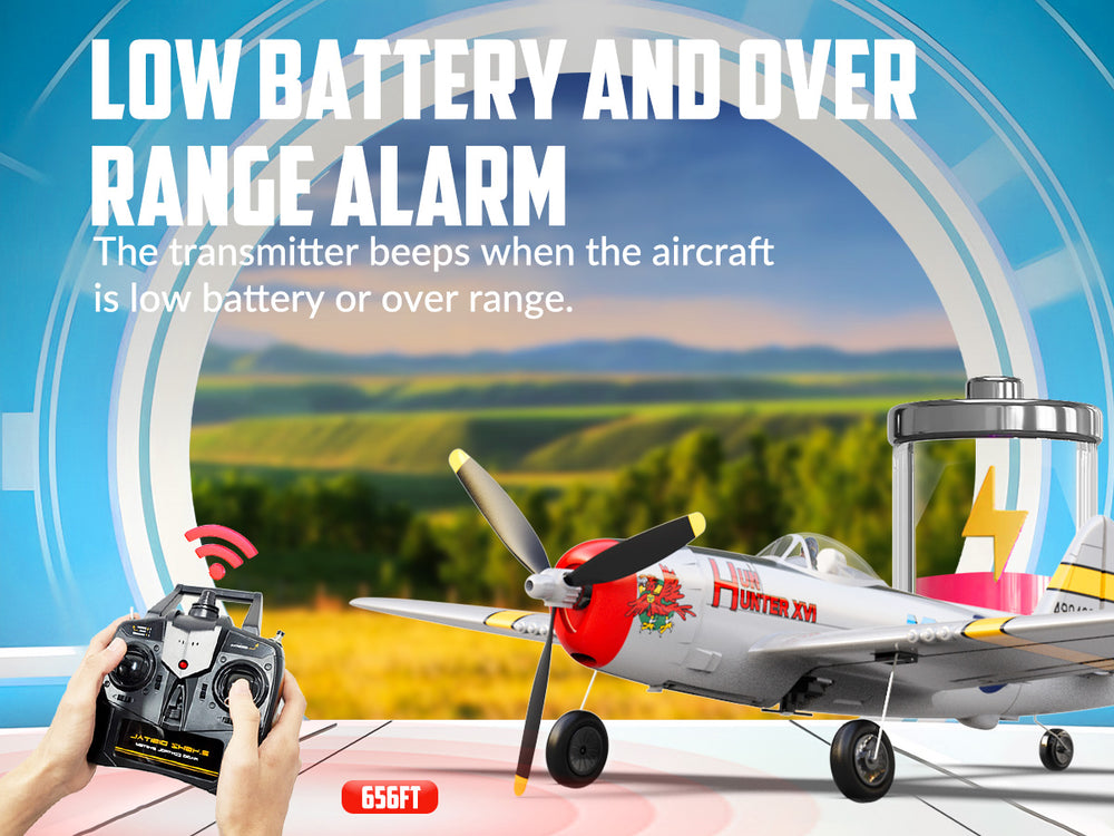 VOLANTEXRC P47 Thunderbolt RC Plane RTF - 4CH Warbird with Gyro & Dual-Alarms (2 Batteries)