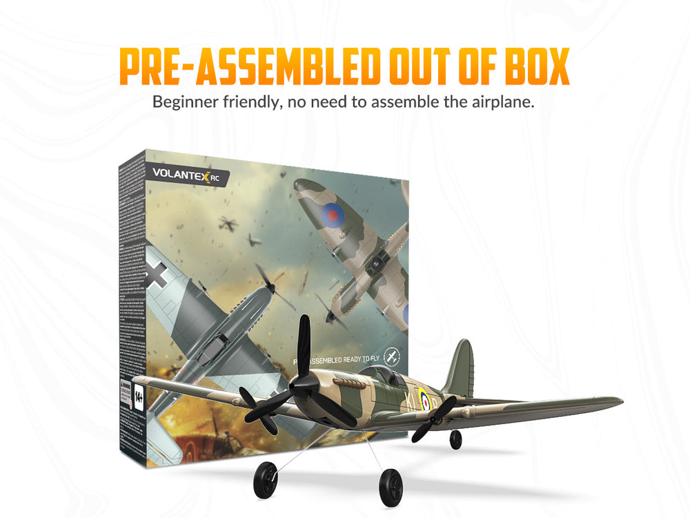 VOLANTEXRC 76205 Spitfire RC Plane RTF - 400mm 3CH WWII Warbird with XPilot Gyro Stabilizer