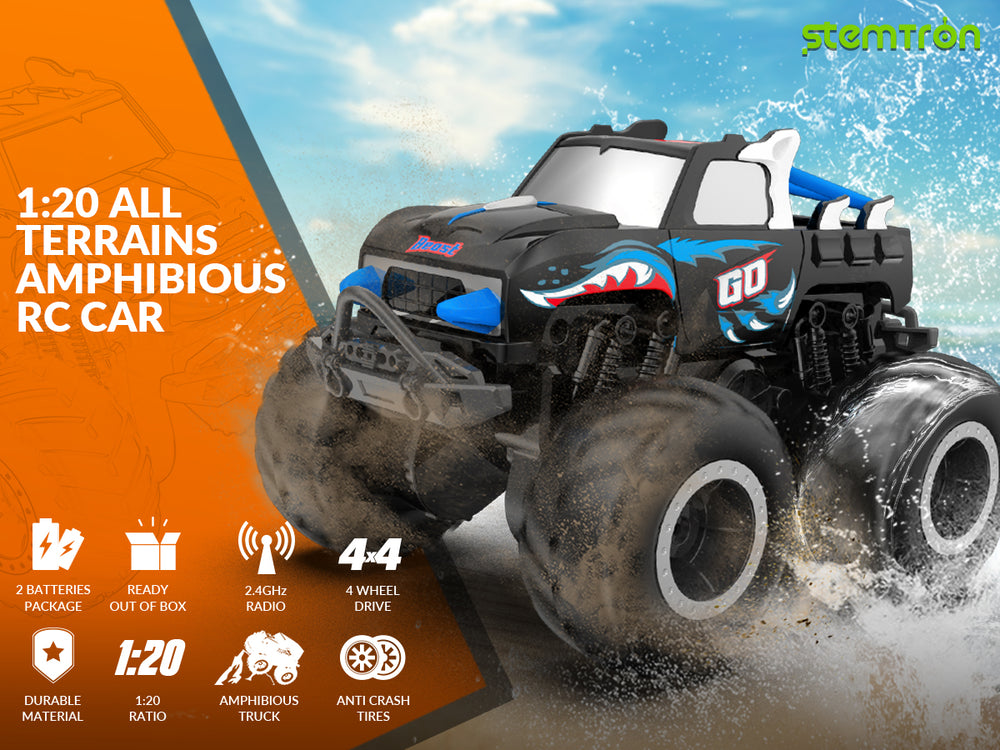 STEMTRON Amphibious (RTR) 1:20 Monster Truck Blue For 3-8 Year Kids 916BB2