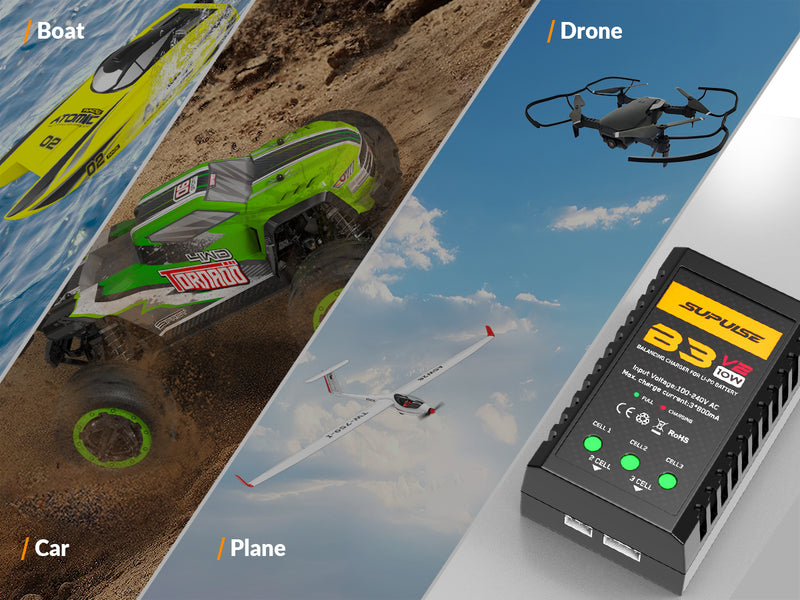 Chargeur de batterie SUPULSE LiPo Chargeur d'équilibre RC AC 7.4-11.1V 2S-3S 10W Version de mise à niveau B3AC Pro Chargeur compact Chargeur Lipo (B3V2)